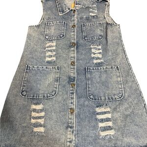 Casual Blue Denim Sleeveless Dress